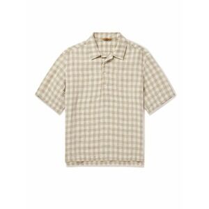 BARENA VENEZIA - GINGHAM LINEN POLO SHIRT BROWN SIZE IT 50 US L / RETAIL 370$